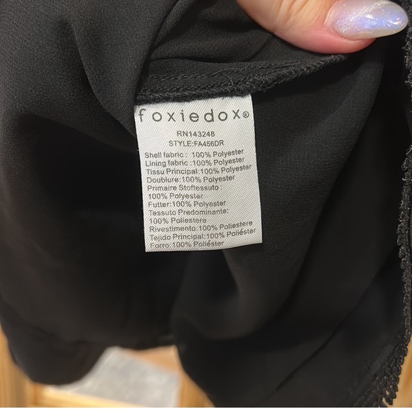 Foxiedox Dress ZOE MINI DRESS Black Floral Rosette Lace Neckline - Picture 6 of 8